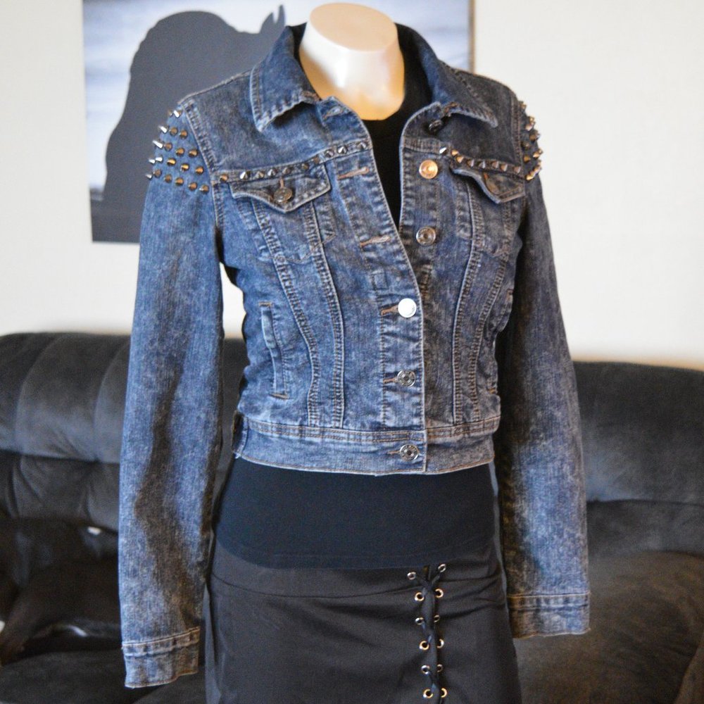 WAX Jeans Brand Denim Jacket Studded Distressed Western Cowgirl Outlaw